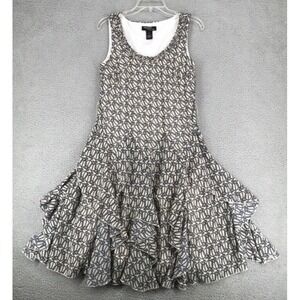 Signature Robbie Bee Party Dress Sz 8P Sleeveless Handkerchief Hem Black Ivory